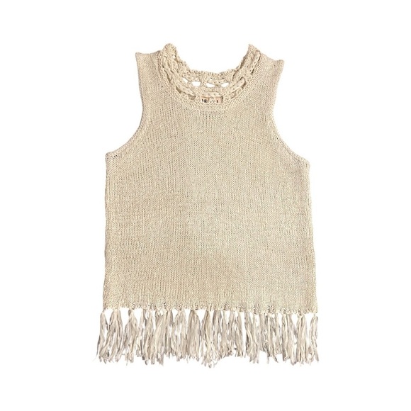 PEPIN Top Women's‎ Size Large Beige Crochet Fringe Knit Tank Top Anthropologie - Picture 1 of 8